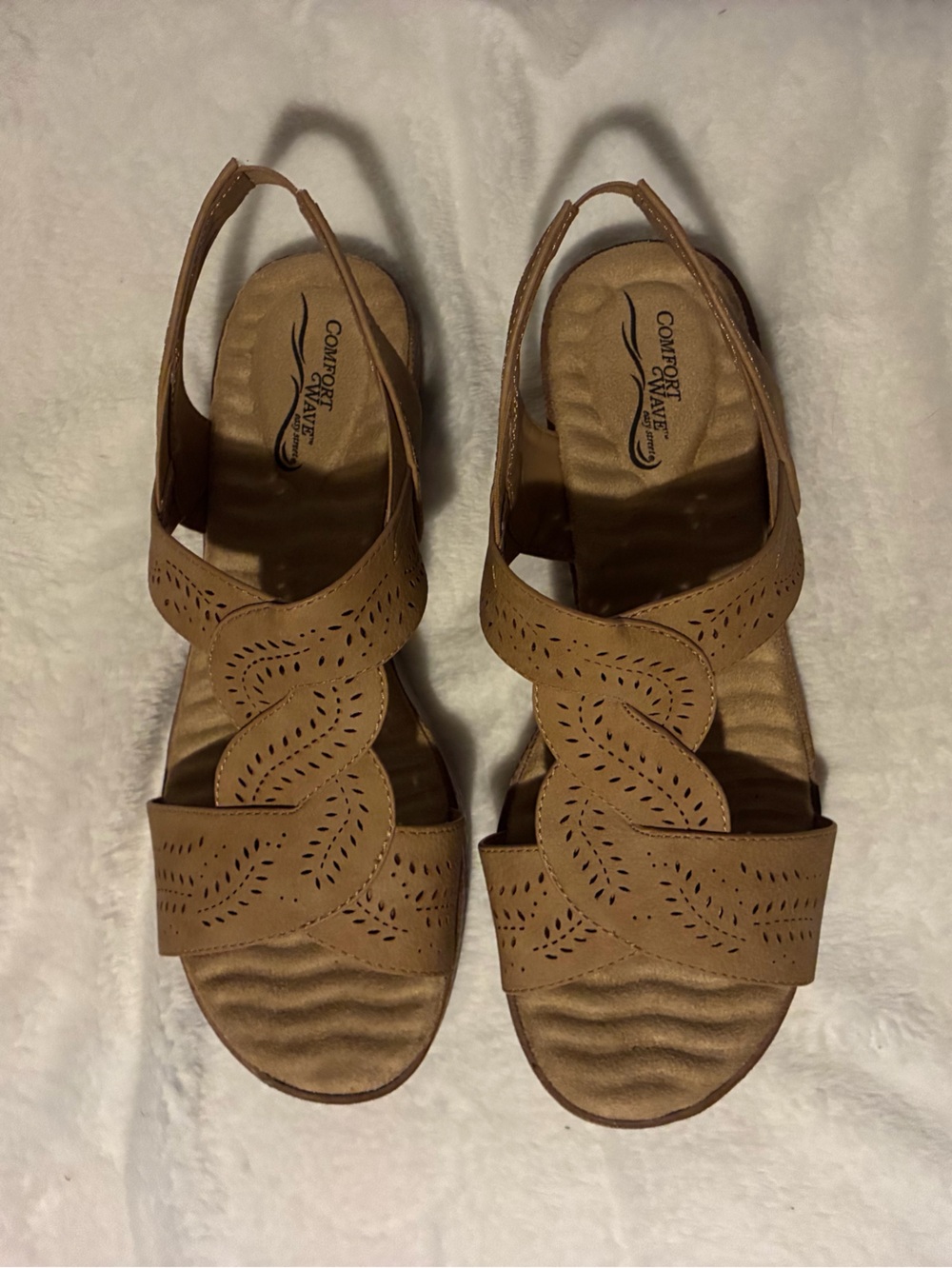 Women's Tan Laser-Cut Slingback Sandals